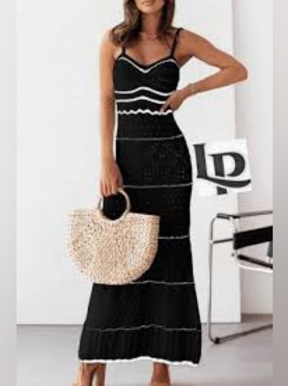 Olive & Oak Black Maxi Dress with White Trim